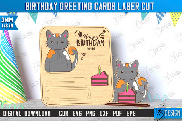 Birthday Card Laser Cut | Greeting Card | Happy Birthday Pop Up Wood Card | CNC File SVG Fly Design 