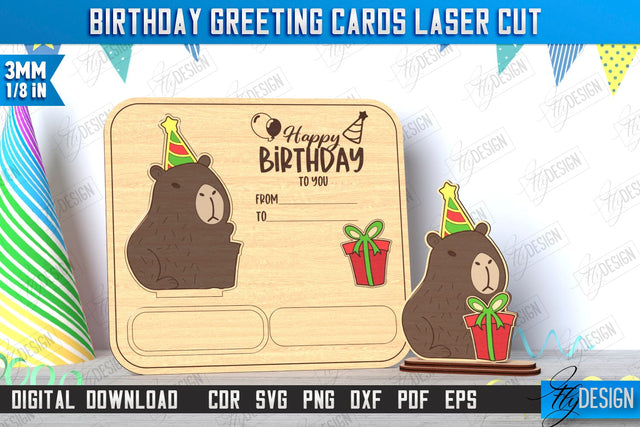 Birthday Card Laser Cut | Greeting Card | Happy Birthday Pop Up Wood Card | CNC File SVG Fly Design 