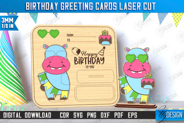 Birthday Card Laser Cut | Greeting Card | Happy Birthday Pop Up Wood Card | CNC File SVG Fly Design 