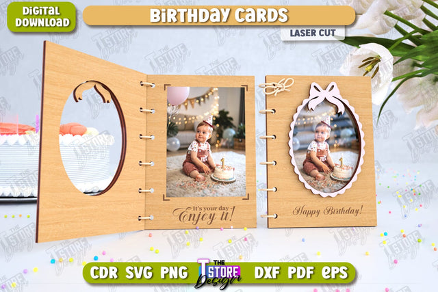 Birthday Card Laser Cut | Photo Greeting Cards | Wooden Photo Frame | CNC File SVG The T Store Design 