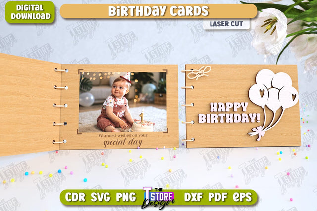 Birthday Card Laser Cut | Photo Greeting Cards | Wooden Photo Frame | CNC File SVG The T Store Design 