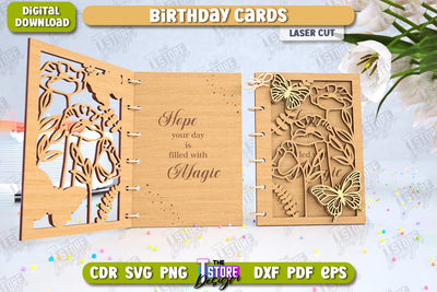 Birthday Card Laser Cut | Photo Greeting Cards | Wooden Photo Frame | CNC File SVG The T Store Design 