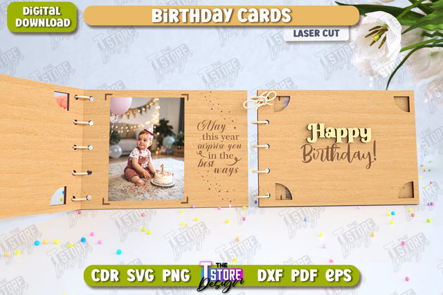 Birthday Card Laser Cut | Photo Greeting Cards | Wooden Photo Frame | CNC File SVG The T Store Design 