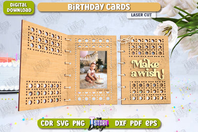 Birthday Card Laser Cut | Photo Greeting Cards | Wooden Photo Frame | CNC File SVG The T Store Design 