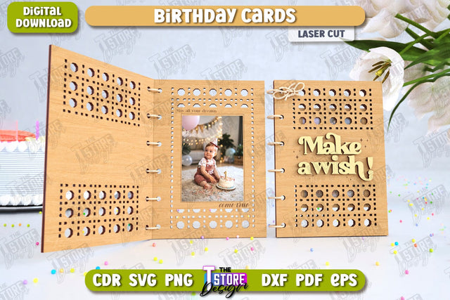 Birthday Card Laser Cut | Photo Greeting Cards | Wooden Photo Frame | CNC File SVG The T Store Design 