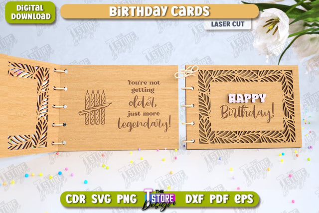 Birthday Card Laser Cut | Photo Greeting Cards | Wooden Photo Frame | CNC File SVG The T Store Design 