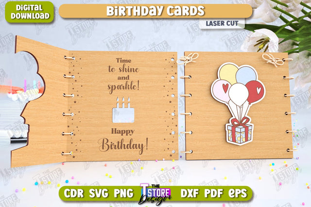 Birthday Card Laser Cut | Photo Greeting Cards | Wooden Photo Frame | CNC File SVG The T Store Design 