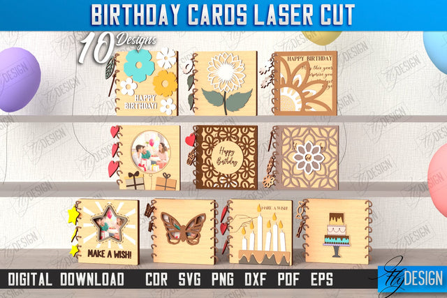 Birthday Cards Laser Cut Bundle | Greeting Cards | Happy Birthday SVG | CNC Files SVG Fly Design 