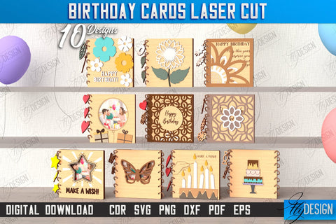 Birthday Cards Laser Cut Bundle | Greeting Cards | Happy Birthday SVG | CNC Files SVG Fly Design 