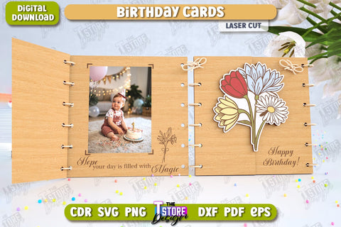 Birthday Cards Laser Cut Bundle | Photo Greeting Cards | Wooden Photo Frame | CNC Files SVG The T Store Design 