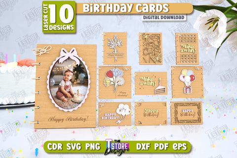 Birthday Cards Laser Cut Bundle | Photo Greeting Cards | Wooden Photo Frame | CNC Files SVG The T Store Design 