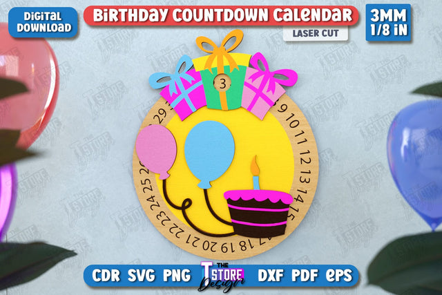 Birthday Countdown Calendar | Calendar Template | Days Until Birthday | CNC File SVG The T Store Design 