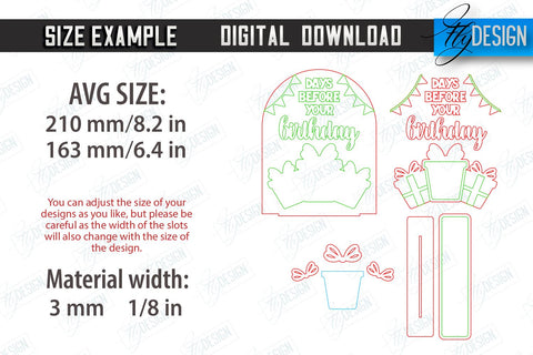 Birthday Countdown Calendar Laser Cut Bundle | Wall Calendar Template | Days Until Birthday | CNC Files SVG Fly Design 