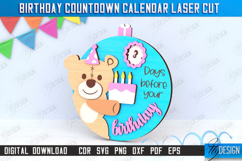 Birthday Countdown Calendar Laser Cut Bundle | Wall Calendar Template | Days Until Birthday | CNC Files SVG Fly Design 
