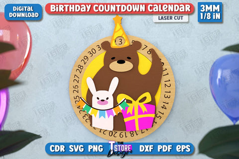 Birthday Countdown Calendar Laser Cut Bundle | Wall Calendar Template | Days Until Birthday | CNC Files SVG The T Store Design 