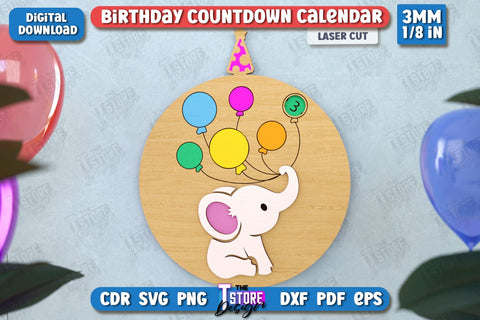 Birthday Countdown Calendar Laser Cut Bundle | Wall Calendar Template | Days Until Birthday | CNC Files SVG The T Store Design 