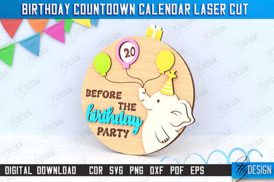 Birthday Countdown Calendar Laser Cut | Wall Calendar Template | Days Until Birthday | CNC File SVG Fly Design 