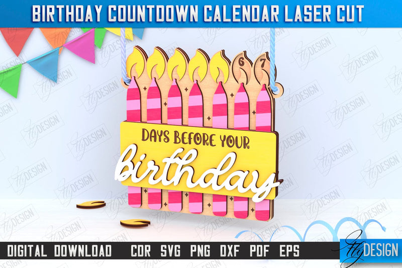 Birthday Countdown Calendar Laser Cut | Wall Calendar Template | Days Until Birthday | CNC File SVG Fly Design 
