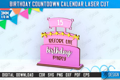 Birthday Countdown Calendar Laser Cut | Wall Calendar Template | Days Until Birthday | CNC File SVG Fly Design 