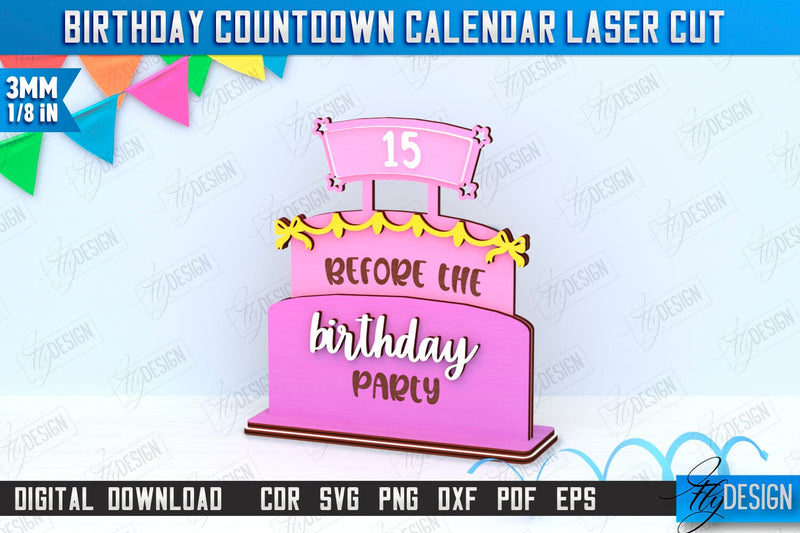Birthday Countdown Calendar Laser Cut | Wall Calendar Template | Days Until Birthday | CNC File SVG Fly Design 