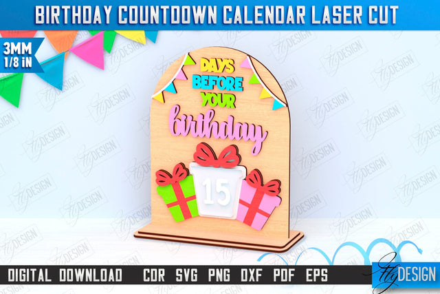 Birthday Countdown Calendar Laser Cut | Wall Calendar Template | Days Until Birthday | CNC File SVG Fly Design 
