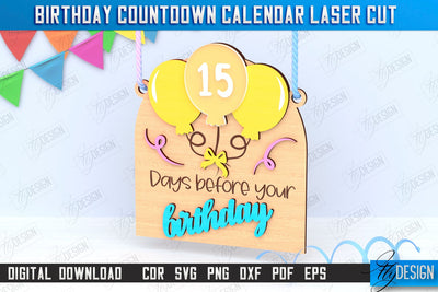 Birthday Countdown Calendar Laser Cut | Wall Calendar Template | Days Until Birthday | CNC File SVG Fly Design 