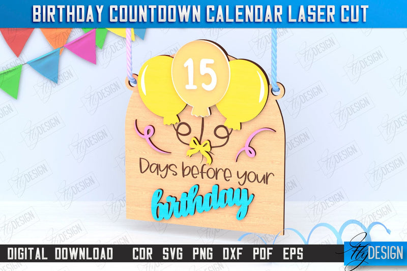 Birthday Countdown Calendar Laser Cut | Wall Calendar Template | Days Until Birthday | CNC File SVG Fly Design 