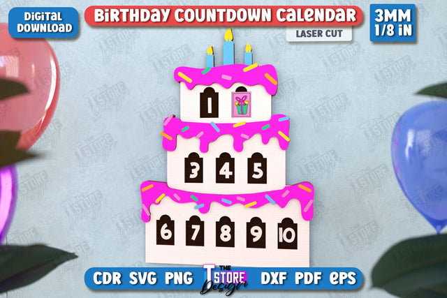 Birthday Countdown Calendar Laser Cut | Wall Calendar Template | Days Until Birthday | CNC File SVG The T Store Design 