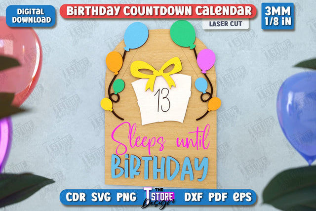 Birthday Countdown Calendar Laser Cut | Wall Calendar Template | Days Until Birthday | CNC File SVG The T Store Design 