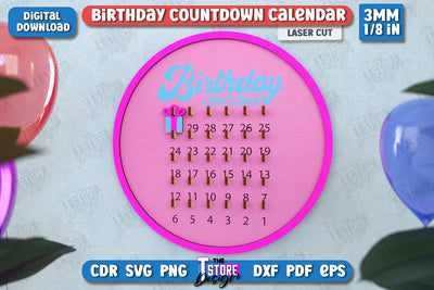 Birthday Countdown Calendar | Wall Calendar Template | Days Until Birthday | CNC File SVG The T Store Design 