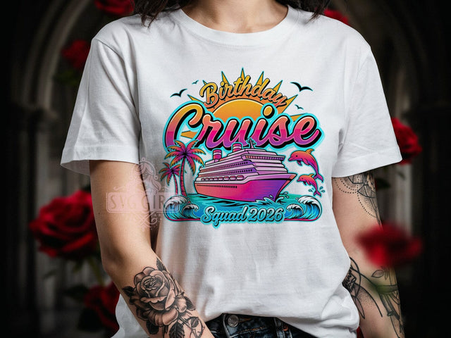 Birthday Cruise Squad T-Shirt PNG, Cruise Squad, Tropical Party, Palm Trees, Sublimation PNG, Ocean Waves, Vacation Shirt Sublimation SvggirlplusArt 
