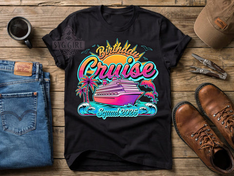 Birthday Cruise Squad T-Shirt PNG, Cruise Squad, Tropical Party, Palm Trees, Sublimation PNG, Ocean Waves, Vacation Shirt Sublimation SvggirlplusArt 
