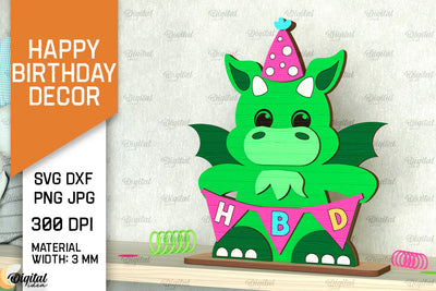 Birthday Dragon SVG Design. Happy Birthday Decor Laser Cut SVG Evgenyia Guschina 