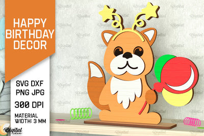 Birthday Fox SVG Design. Happy Birthday Decor Laser Cut SVG Evgenyia Guschina 