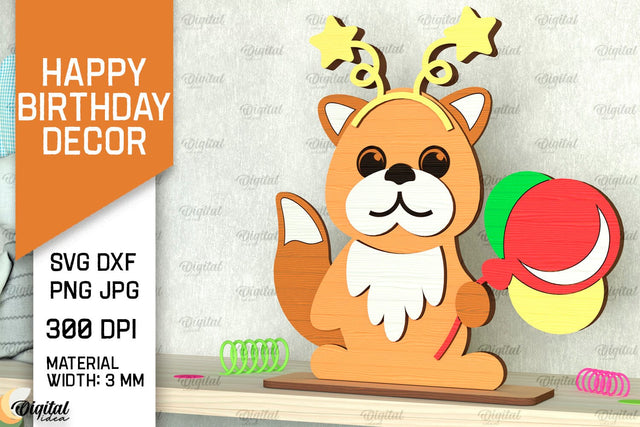 Birthday Fox SVG Design. Happy Birthday Decor Laser Cut SVG Evgenyia Guschina 