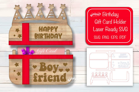 Birthday gift card holder laser, Boyfriend Gift Card Holder Laser Cut. Card Holder SVG Happy Birthday Layered svg SVG Createya Design 