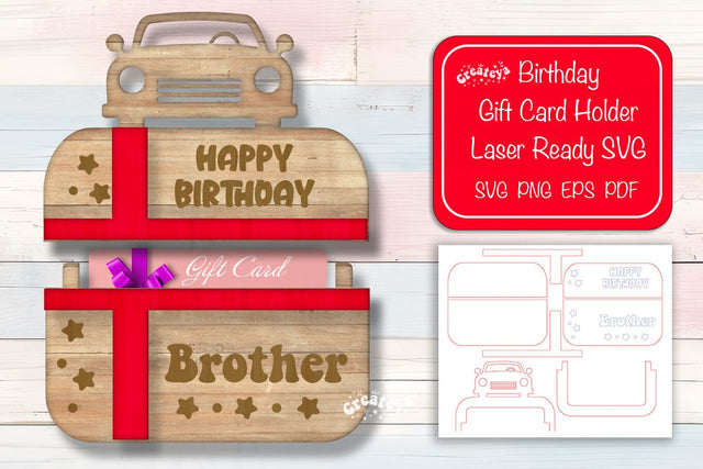 Birthday gift card holder laser, Brother Gift Card Holder Laser Cut. Card Holder SVG Happy Birthday Layered svg SVG Createya Design 