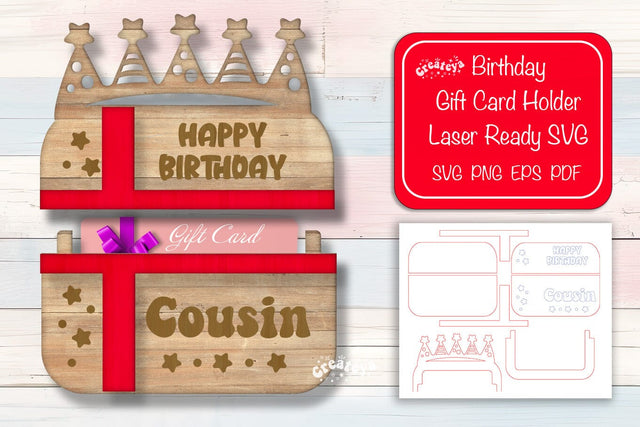 Birthday gift card holder laser, Cousin Gift Card Holder Laser Cut. Card Holder SVG Happy Birthday Layered svg SVG Createya Design 