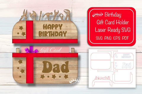 Birthday gift card holder laser, Dad Gift Card Holder Laser Cut. Card Holder SVG Happy Birthday Layered svg SVG Createya Design 