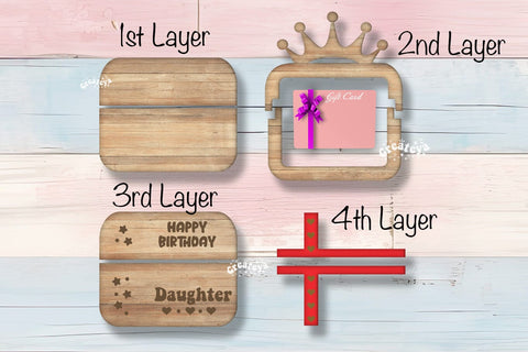 Birthday gift card holder laser, Daughter Gift Card Holder Laser Cut. Card Holder SVG Happy Birthday Layered svg SVG Createya Design 