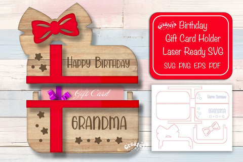 Birthday gift card holder laser, Grandma Gift Card Holder Laser Cut. Card Holder SVG Happy Birthday Layered svg SVG Createya Design 