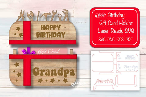 Birthday gift card holder laser, Grandpa Gift Card Holder Laser Cut. Card Holder SVG Happy Birthday Layered svg SVG Createya Design 
