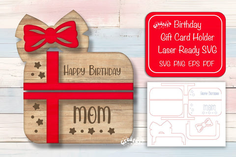 Birthday gift card holder laser, Mom Gift Card Holder Laser Cut. Card Holder SVG Happy Birthday Layered svg SVG Createya Design 