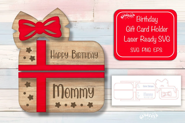 Birthday gift card holder laser, Mommy Gift Card Holder Laser Cut. Card Holder SVG Happy Birthday Layered svg SVG Createya Design 