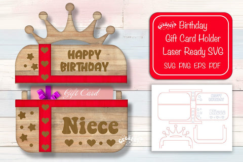 Birthday gift card holder laser, Niece Gift Card Holder Laser Cut. Card Holder SVG Happy Birthday Layered svg SVG Createya Design 