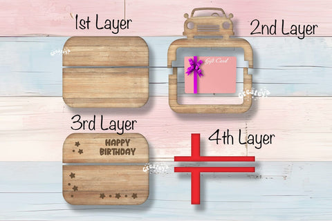 Birthday gift card holder laser Personalized Car Gift Card Holder Laser Cut Card Holder SVG Happy Birthday Layered svg SVG Createya Design 