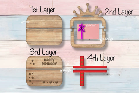 Birthday gift card holder laser Personalized Crown Gift Card Holder Laser Cut Card Holder SVG Happy Birthday Layered svg SVG Createya Design 