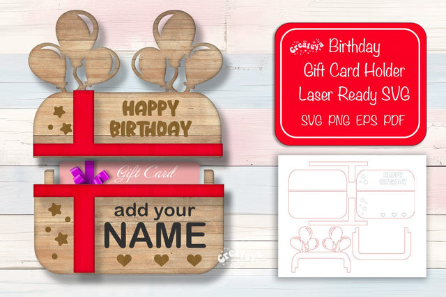 Birthday gift card holder laser Personalized Gift Card Holder Laser Cut Card Holder SVG Happy Birthday Layered svg SVG Createya Design 