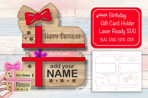 Birthday gift card holder laser Personalized Gift Card Holder Laser Cut Card Holder SVG Happy Birthday Layered svg SVG Createya Design 