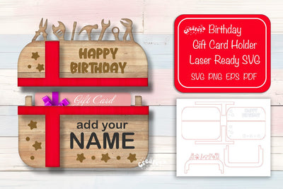 Birthday gift card holder laser Personalized Gift Card Holder Laser Cut Card Holder SVG Happy Birthday Layered svg SVG Createya Design 